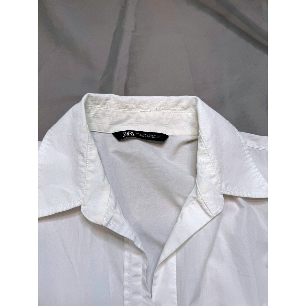 Zara Basic White Oversized Button Down Shirt Long Sleeve Cotton Poplin Large - Picture 6 of 12